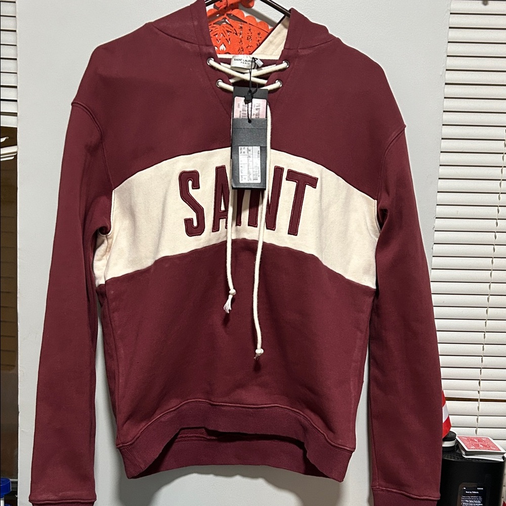 Saint Laurent Burgundy and Cream Crewneck Hoodie
